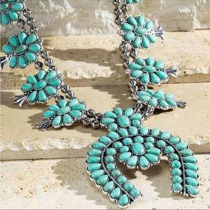 New Large Squash Blossom Natural Turquoise Stone Silver Western Necklace